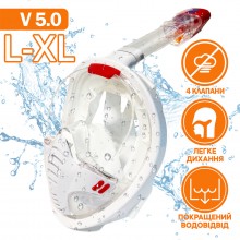 Маска для плаванья L/XL VelaSport 5.0 Полнолицевая панорамная Снорклинг Маска на все лицо для купания ныряния 4 клапана Инновационная от запотевания с креплением для экшн камеры детские и взрослые White Маска для плаванья L/XL VelaSport 5.0 Полнолицевая панорамная Снорклинг Маска на все лицо для купания ныряния 4 клапана Инновационная от запотевания с креплением для экшн камеры детские и взрослые White