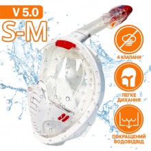 Маска для плаванья S/M VelaSport 5.0 Полнолицевая панорамная Снорклинг Маска на все лицо для купания ныряния 4 клапана Инновационная от запотевания с креплением для экшн камеры детские и взрослые White Маска для плаванья S/M VelaSport 5.0 Полнолицевая панорамная Снорклинг Маска на все лицо для купания ныряния 4 клапана Инновационная от запотевания с креплением для экшн камеры детские и взрослые White