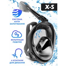Детская Маска для плаванья X/S 5-13лет VelaSport 4.0 Полнолицевая панорамная Снорклинг Маска на все лицо для купания ныряния 4 клапана Инновационная от запотевания с креплением для экшн камеры Black Детская Маска для плаванья X/S 5-13лет VelaSport 4.0 Полнолицевая панорамная Снорклинг Маска на все лицо для купания ныряния 4 клапана Инновационная от запотевания с креплением для экшн камеры Black