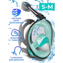 Маска для плаванья S/M VelaSport 4.0 Полнолицевая панорамная Снорклинг Маска на все лицо для купания ныряния 4 клапана Инновационная от запотевания с креплением для экшн камеры Black Turqouise Маска для плаванья S/M VelaSport 4.0 Полнолицевая панорамная Снорклинг Маска на все лицо для купания ныряния 4 клапана Инновационная от запотевания с креплением для экшн камеры Black Turqouise