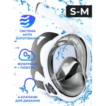 Маска для плаванья S/M VelaSport 4.0 Полнолицевая панорамная Снорклинг Маска на все лицо для купания ныряния 4 клапана Инновационная от запотевания с креплением для экшн камеры Black White Маска для плаванья S/M VelaSport 4.0 Полнолицевая панорамная Снорклинг Маска на все лицо для купания ныряния 4 клапана Инновационная от запотевания с креплением для экшн камеры Black White