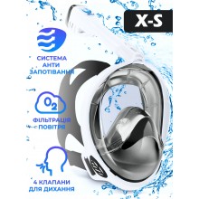 Детская Маска для плаванья X/S (5-13лет) VelaSport 4.0 Полнолицевая панорамная Снорклинг Маска на все лицо для купания ныряния 4 клапана Инновационная от запотевания с креплением для экшн камеры Black White Детская Маска для плаванья X/S (5-13лет) VelaSport 4.0 Полнолицевая панорамная Снорклинг Маска на все лицо для купания ныряния 4 клапана Инновационная от запотевания с креплением для экшн камеры Black White