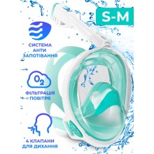 Маска для плаванья S/M VelaSport 4.0 Полнолицевая панорамная Снорклинг Маска на все лицо для купания ныряния 4 клапана Инновационная от запотевания с креплением для экшн камеры Turqouise Маска для плаванья S/M VelaSport 4.0 Полнолицевая панорамная Снорклинг Маска на все лицо для купания ныряния 4 клапана Инновационная от запотевания с креплением для экшн камеры Turqouise