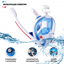 Маска для плаванья S/M VelaSport 5.0 Double Полнолицевая панорамная Снорклинг Маска на все лицо для купания ныряния 4 клапана Инновационная от запотевания с креплением для экшн камеры детские и взрослые Blue Маска для плаванья S/M VelaSport 5.0 Double Полнолицевая панорамная Снорклинг Маска на все лицо для купания ныряния 4 клапана Инновационная от запотевания с креплением для экшн камеры детские и взрослые Blue