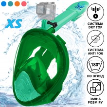 Полнолицевая панорамная X/S Kids (3-10лет) Снорклинг Маска для плаванья VelaSport 1.0 на все лицо с трубкой и клапаном с креплением для экшн камеры детские Green Turquoise Полнолицевая панорамная X/S Kids (3-10лет) Снорклинг Маска для плаванья VelaSport 1.0 на все лицо с трубкой и клапаном с креплением для экшн камеры детские Green Turquoise