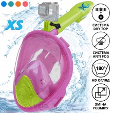 Полнолицевая панорамная X/S Kids (3-10лет) Снорклинг Маска для плаванья VelaSport 1.0 на все лицо с трубкой и клапаном с креплением для экшн камеры детские Violet Green Полнолицевая панорамная X/S Kids (3-10лет) Снорклинг Маска для плаванья VelaSport 1.0 на все лицо с трубкой и клапаном с креплением для экшн камеры детские Violet Green