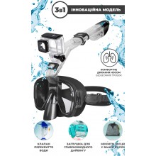 Маска для плавания 3 в 1 VelaSport Pro Wave L/XL для Снорклинга и Дайвинга на все лицо для ныряния Инновационная Очки с Клапаном детские и взрослые Черная Маска для плавания 3 в 1 VelaSport Pro Wave L/XL для Снорклинга и Дайвинга на все лицо для ныряния Инновационная Очки с Клапаном детские и взрослые Черная